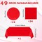 49Pcs Red Birthday Party Decorations Red Party Supplies Set Include Plates Napkins and Tablecloth, Red Dessert Plates,Disposable Cake Plates Red Tableware for Birthday Wedding Graduation Party